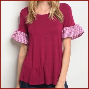 Red T-Shirt w/Red & White Ruffle Sleeves - L